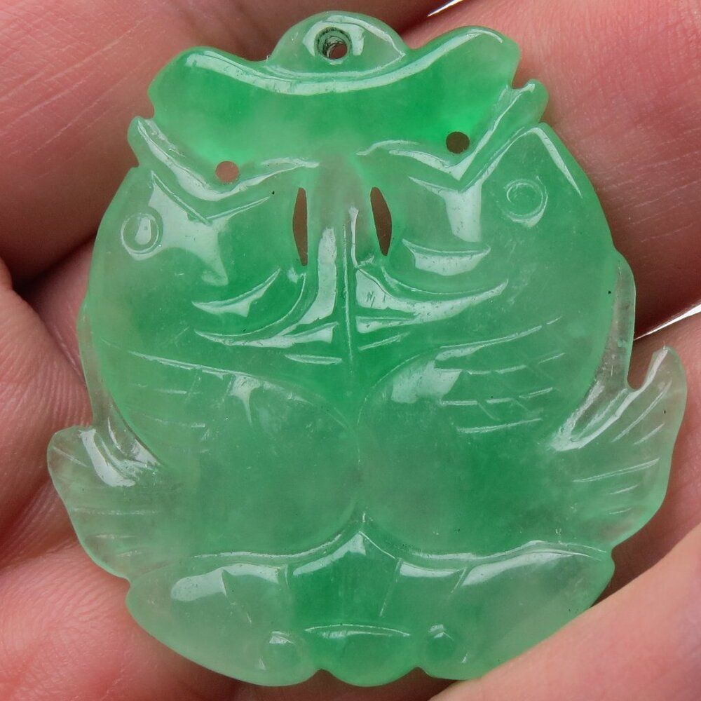 Natural Jade Double Fish Hand Carved Pendent